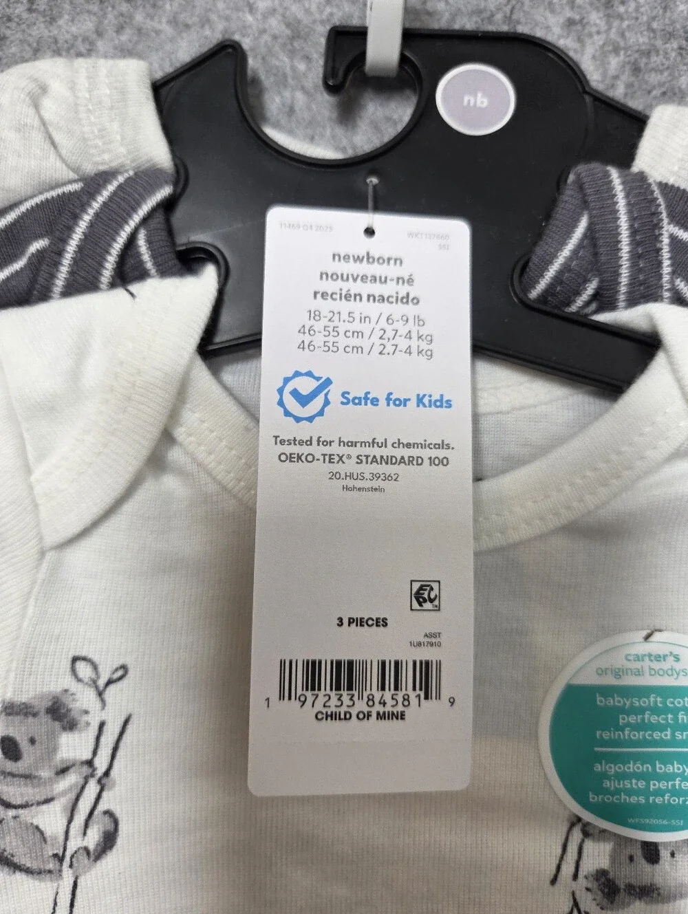 Carters Baby 3 Piece Body Suit & 2 Pairs Of Pants Newborn Nwt